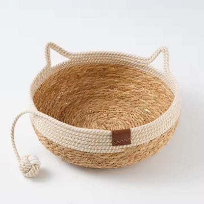 Whisker Haven – Cat-Shaped Woven Pet Bed