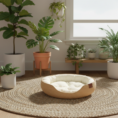 Handmade Natural Rattan Dog Sofa Bed – 45cm Premium Pet Nest