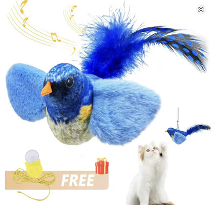 Blue Bird Wall Hanging Cat Toy with Faux Feather Tail | Interactive Chase & Play Toy